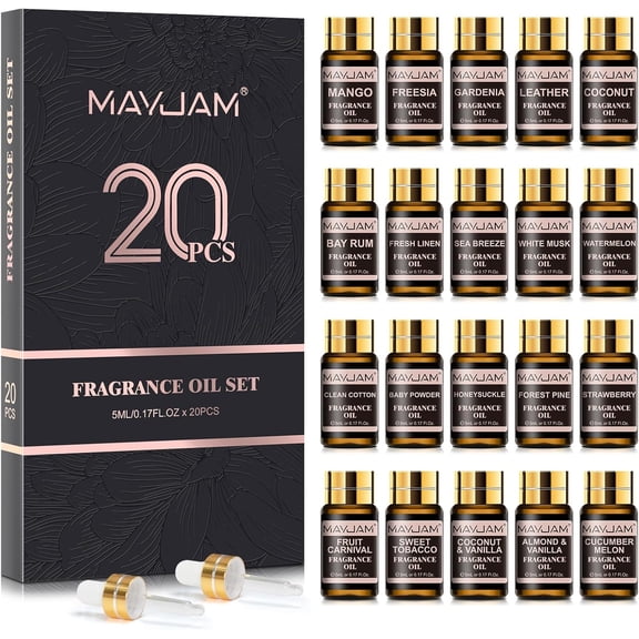 Fragrance Oil Gift Set Top 20 Essential Oils Variety Pack for Diffusers for Home Long Lasting Scented Oils for Soap Candle Making - 5ml/0.17fl.oz