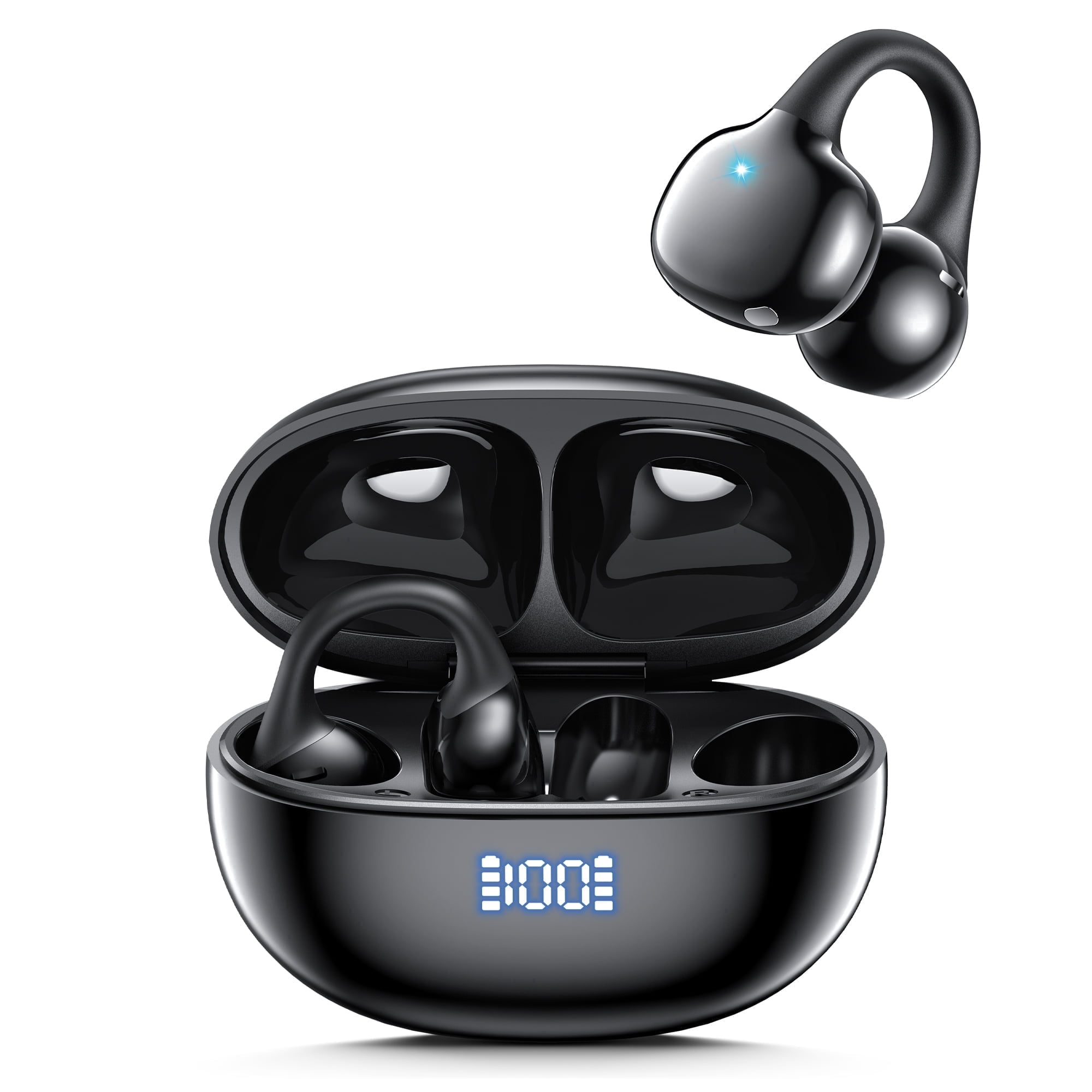 Open Ear Earbuds, Wireless Earbuds, Bluetooth 6.0 Headphones with ENC Clear Call, 60H Playtime, Lightweight Comfort, Clip On Earbuds for Workout/Running