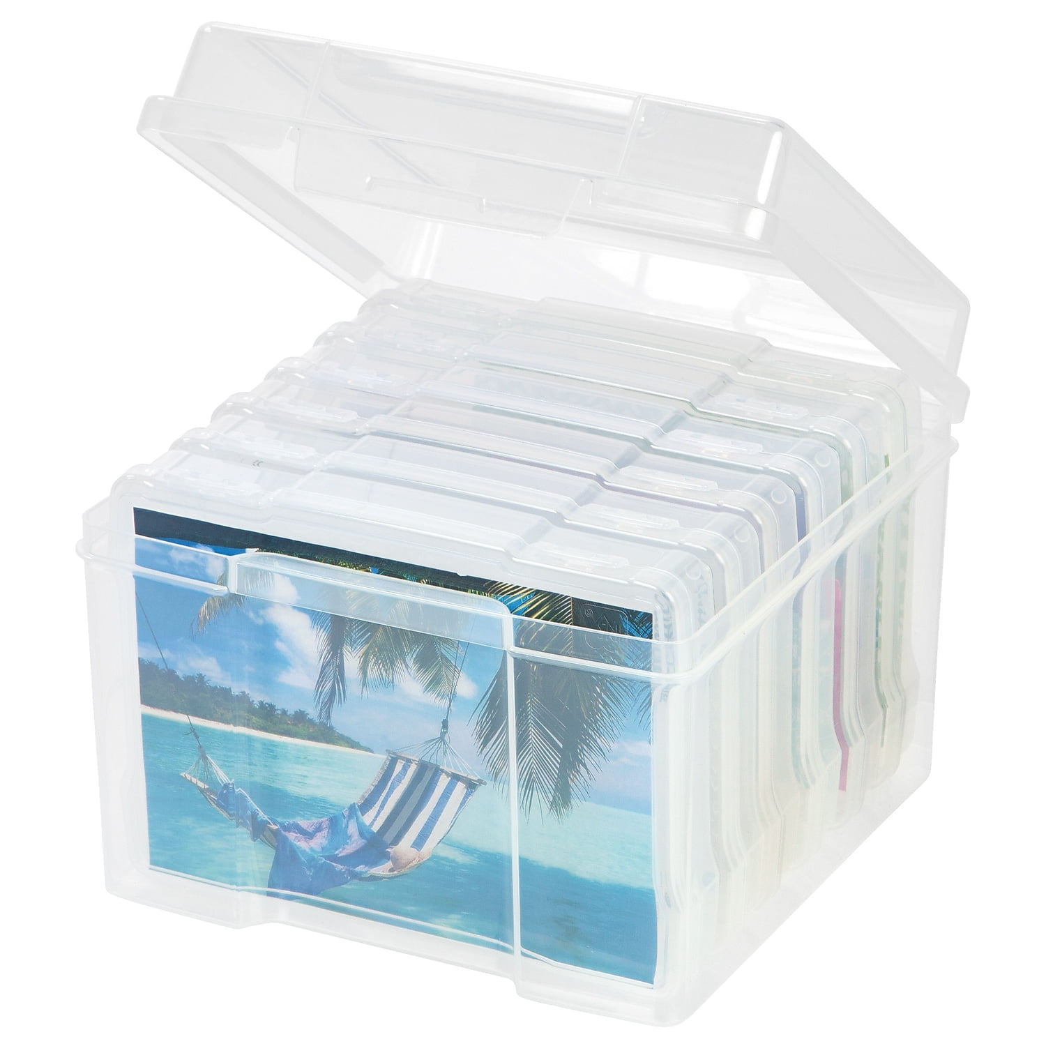 IRIS 5" x 7" Photo Storage Box with 6 cases, Craft Organizers and Storage Cases for Pictures, Cards, Clear