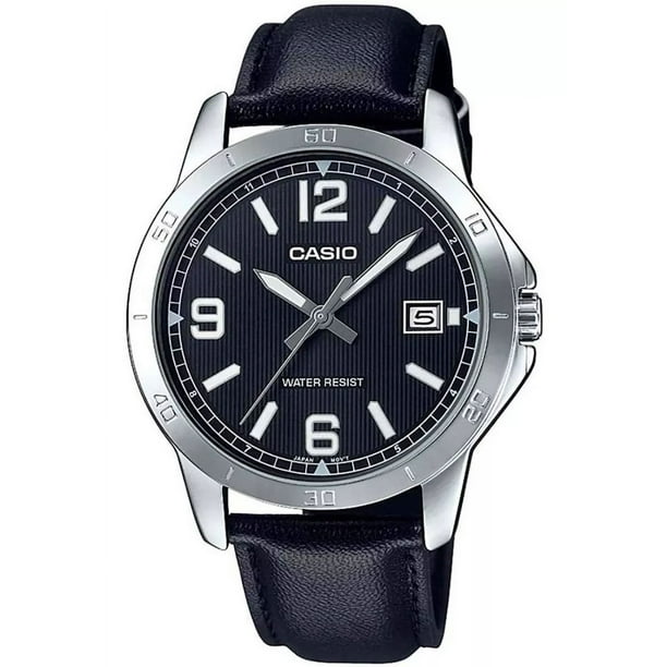 Reloj Casio Mtpv004 Hombre Fechador Correa Fondo Negro MTP-V004L-1B