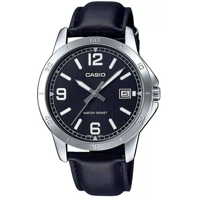 Reloj Casio Mtpv004 Hombre Fechador Correa Fondo Negro MTP-V004L-1B