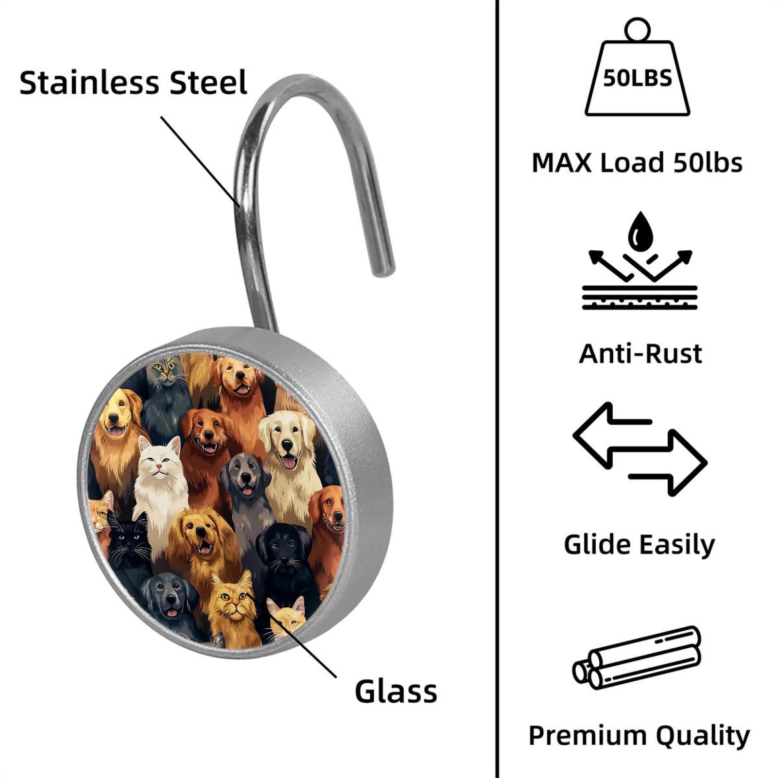 HemaKayy 12 Pcs Shower Curtain Hooks Bathroom Decorative Accessories Dogs Portraits