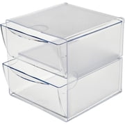 deflecto Two Drawer Cube Organizer, Clear Plastic, 6 x 7-1/8 x 6