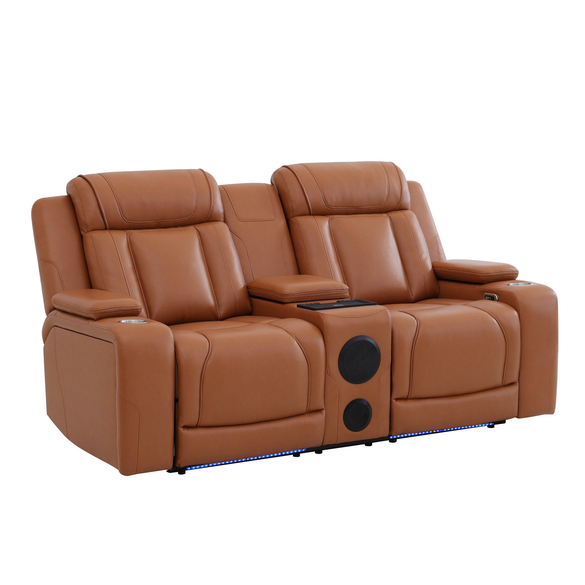Gewnee Power Recliner with Wireless Charging, LED Ambient Lights, Built in Bluetooth Speakers, USB & Type‑C Ports, Hidden Storage, Home Theater Seating with Cup Holders, Air Leather‑Orange Yellow