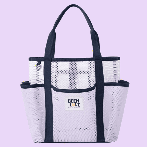 Mesh Beach Bag for Women, Beach Tote Sandproof for Family Pool Bag for Toys & Vacation Essentials, Purple
