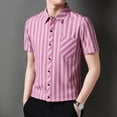 thumbnail image 2 of IWRICH Men's Striped Short Sleeve Dress Shirts Button down Classic Shirt Regular Fit Business Shirt for Summer Red XL, 2 of 6