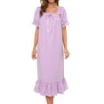 thumbnail image 2 of Women's Nightgown Cotton Sleepwear Long Loungewear Short Sleeve Vintage, 2 of 7