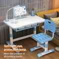 thumbnail image 6 of YNCE Kids Study Desk Chair Set, Height Adjustable Toddlers Writing Table with Tiltable Reading Stand, Living Room Bedroom Children Learning Table with Extra Large Drawer (Blue #8), 6 of 9