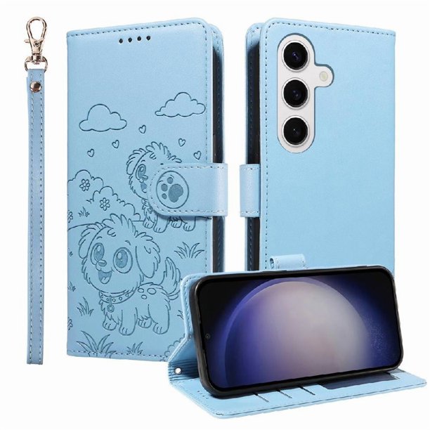 Funda Cartera GANGXUN con Diseño de Perrito en Relieve para Samsung Galaxy S25 Plus , Protección 360° con Ranuras y Correa Desmontable