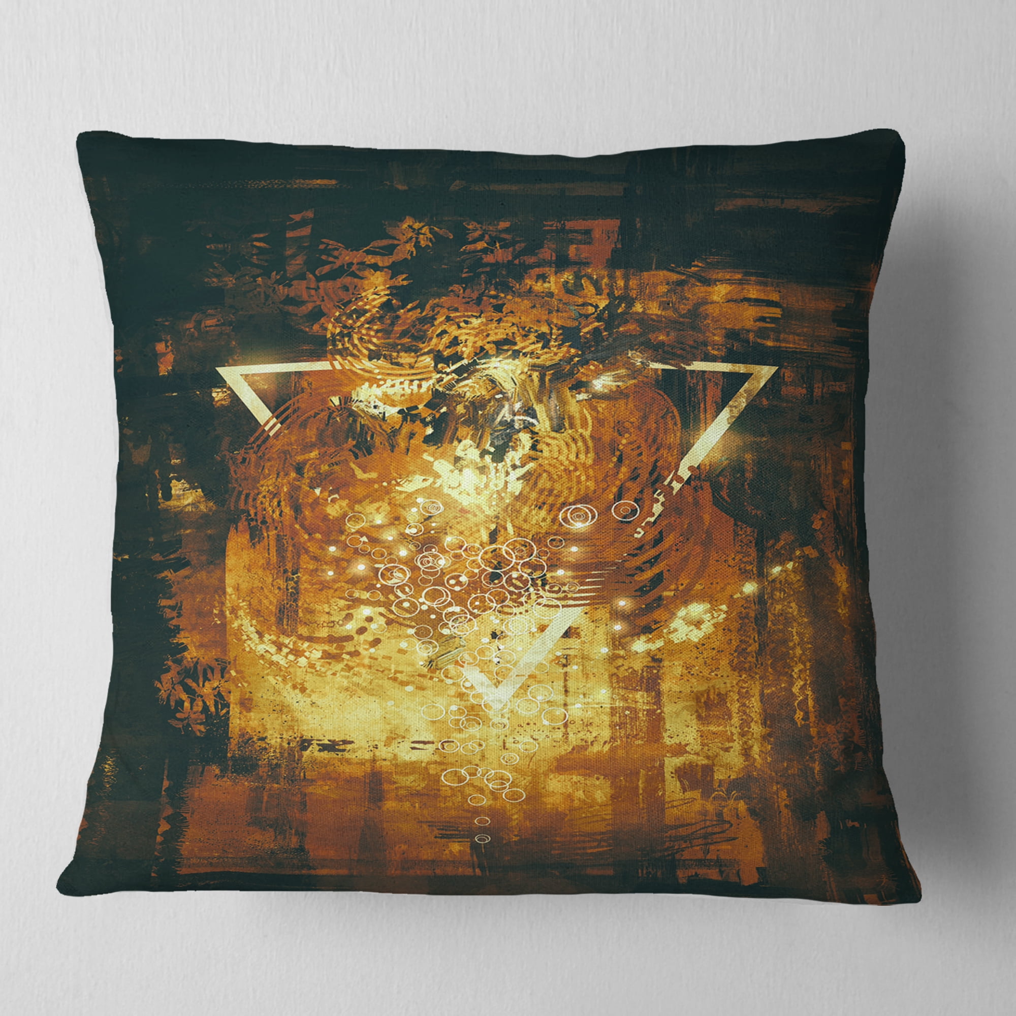 Designart Abstract Golden Elements - Abstract Throw Pillow - 16x16