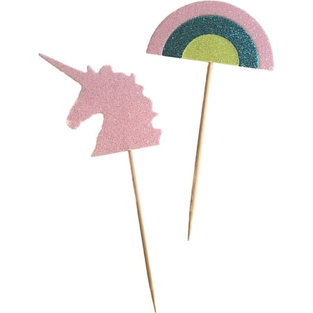 

Unicorn Cupcake Topper | Glittery Food Skewers with Food-Safe Wooden Pick | Set of 24 | Used for Cupcakes Drinks and Party Decor | Fun Alternative to Drink Umbrellas