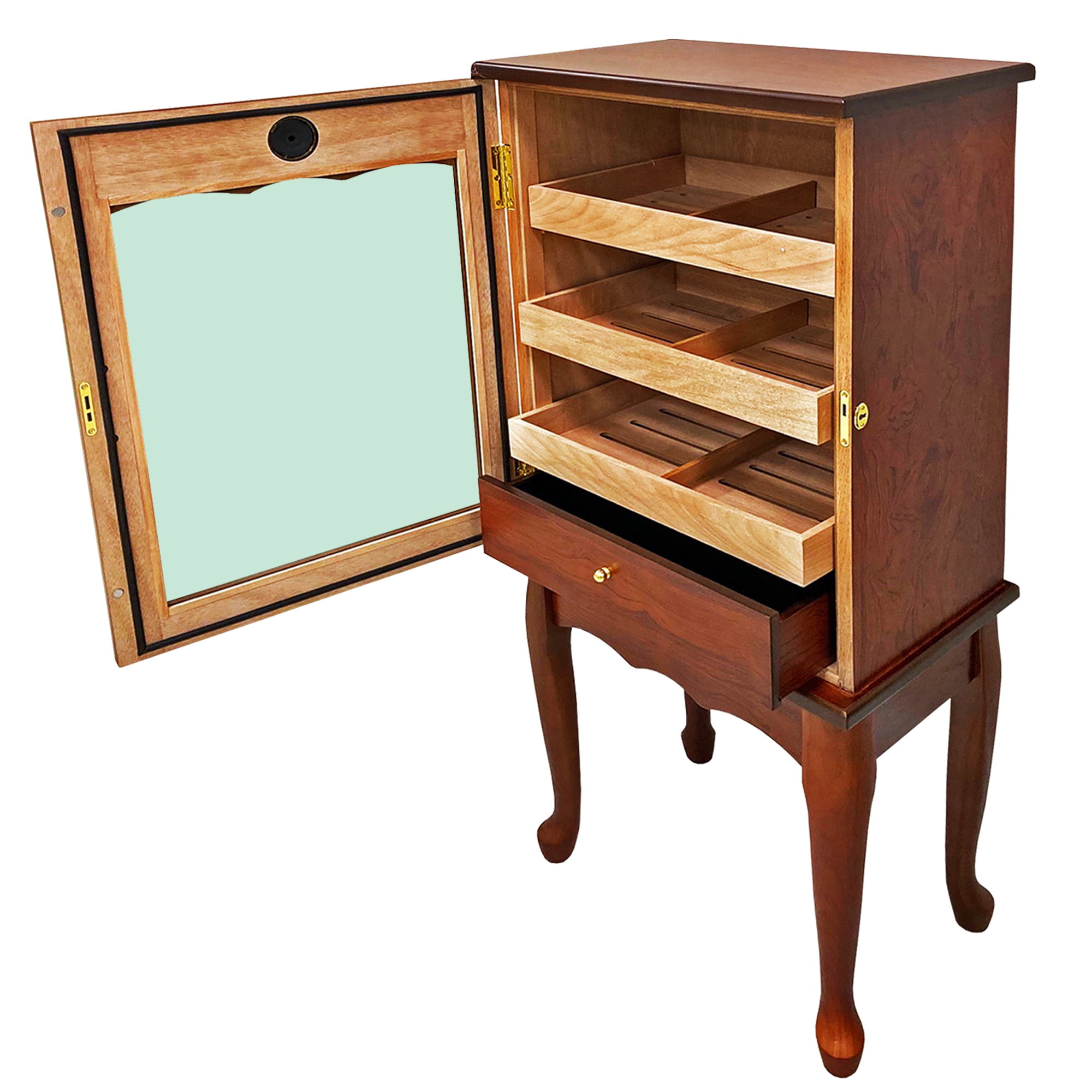 Belmont End Table Cigar Humidor w/ Glass Door - Bronze Mahogany Finish - Capacity: 600