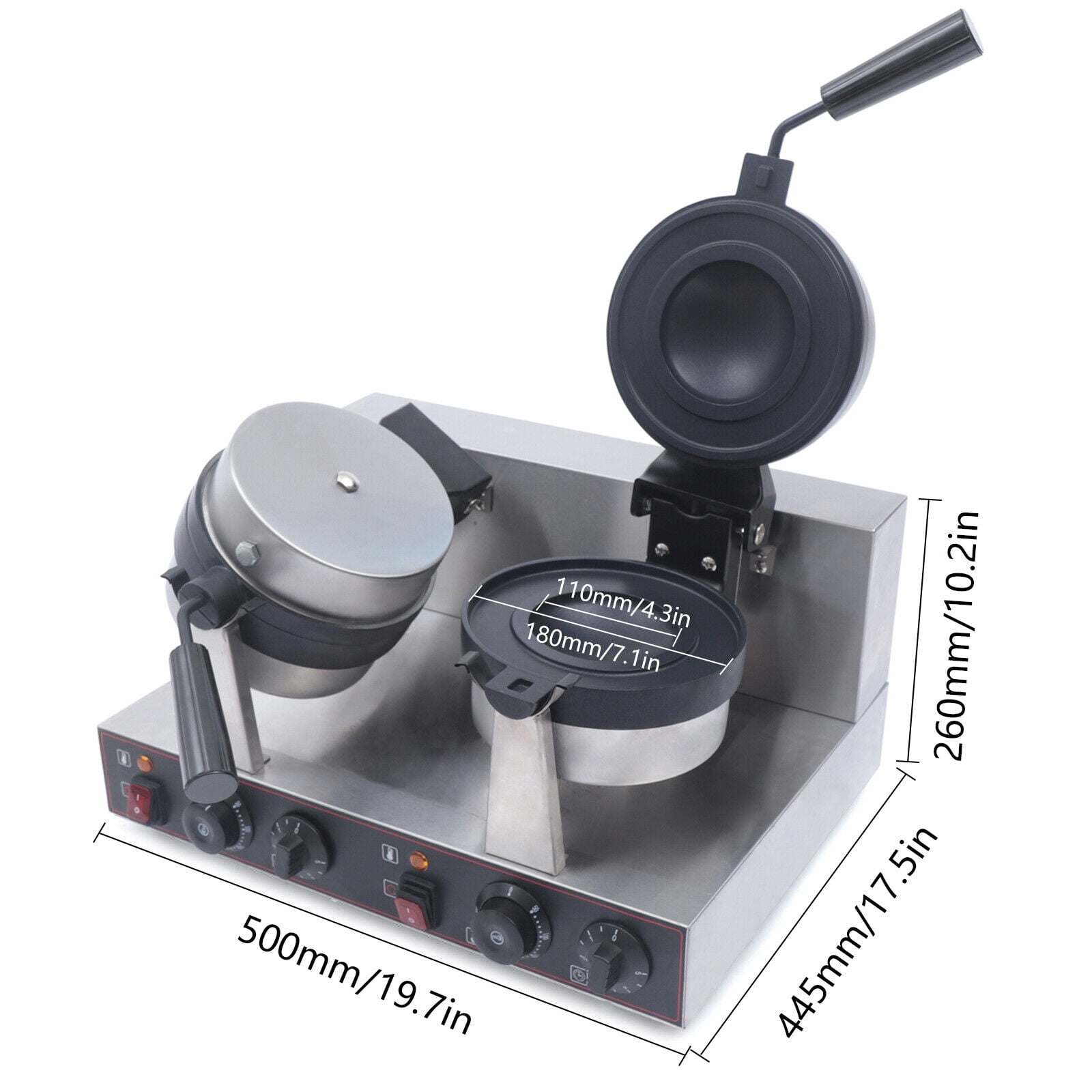 Miumaeov Commercial Waffle Maker Round Double Head Stainless Steel Burger Waffle Maker Machine Non-stick Electric Burger Waffle Maker for Restaurant Bakeries Snack Bar 2400W