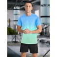 thumbnail image 4 of APTRO Men's and Big Men's Workout Shirt Athletic Core Shirt Quick Dry Moisture Wicking Short Sleeve Performance T-Shirt Grid Gradient Blue Green,Sizes S-3XL, 4 of 7