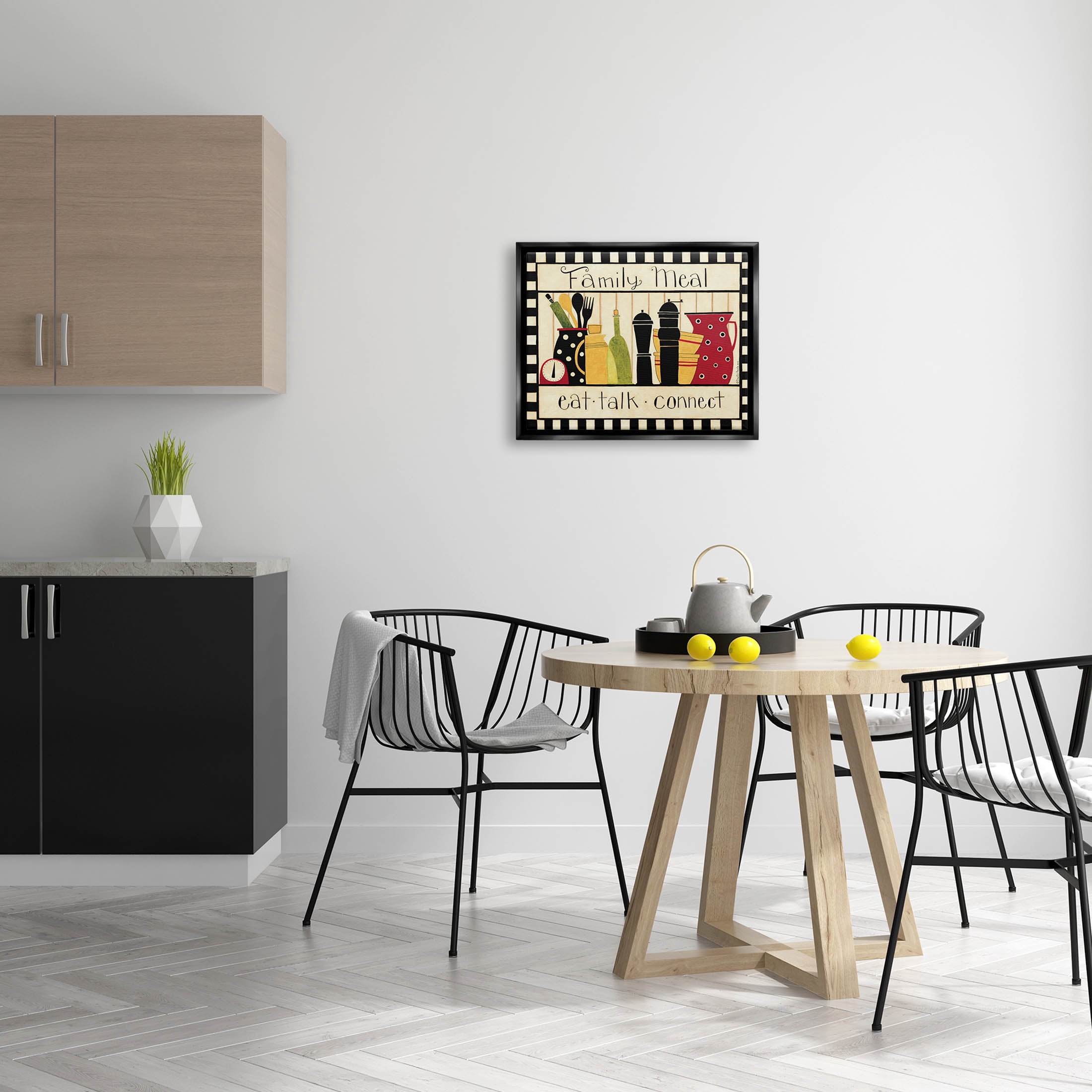 Family Meal Vintage Kitchen Utensils Food & Beverage Graphic Art Jet Black Framed Art Print Wall Art