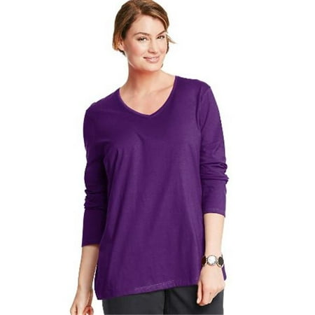 OJ043 Long-Sleeve V-Neck 100 Percentage Cotton Womens Tees, Violet Splendor - 4XL