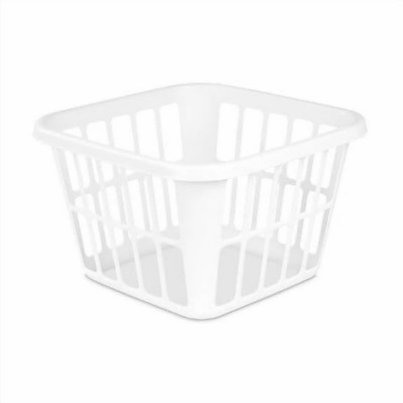 1.25bu Laundry Basket White - Plastic Clothes Hamper with Built-In Handles, Medium Size, Portable Storage