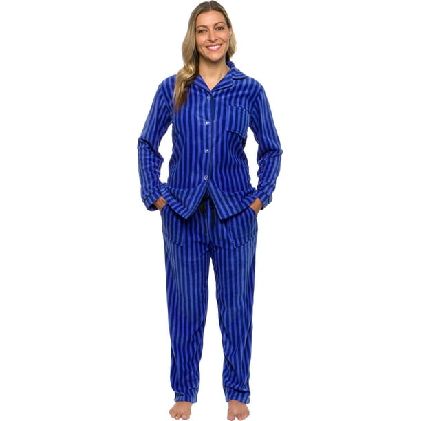 Silver Lilly - Silver Lilly - Striped Women's Pajama Set -Soft Button ...