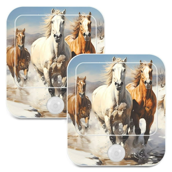 Horses in Winter LED Motion Sensor Night Light Plug into Wall 2 Pack Auto Dusk to Dawn Adjustable
