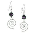 thumbnail image 2 of Beautiful Handmade Hammered Swirl Sterling Silver Beaded Earrings - Iridescent Purple Crystal Pearl, 2 of 5