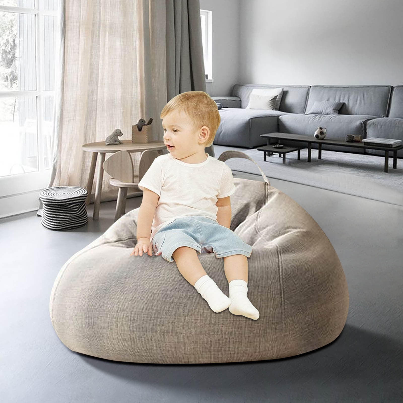 Bean Bag Chair 2.3Ft, Memory Foam Filled, Large Beanbag Chairs for Adults and Teens, Soft Sofa with Removable Flannel Cover, Round Couch for Living Room Bedroom College Dorm