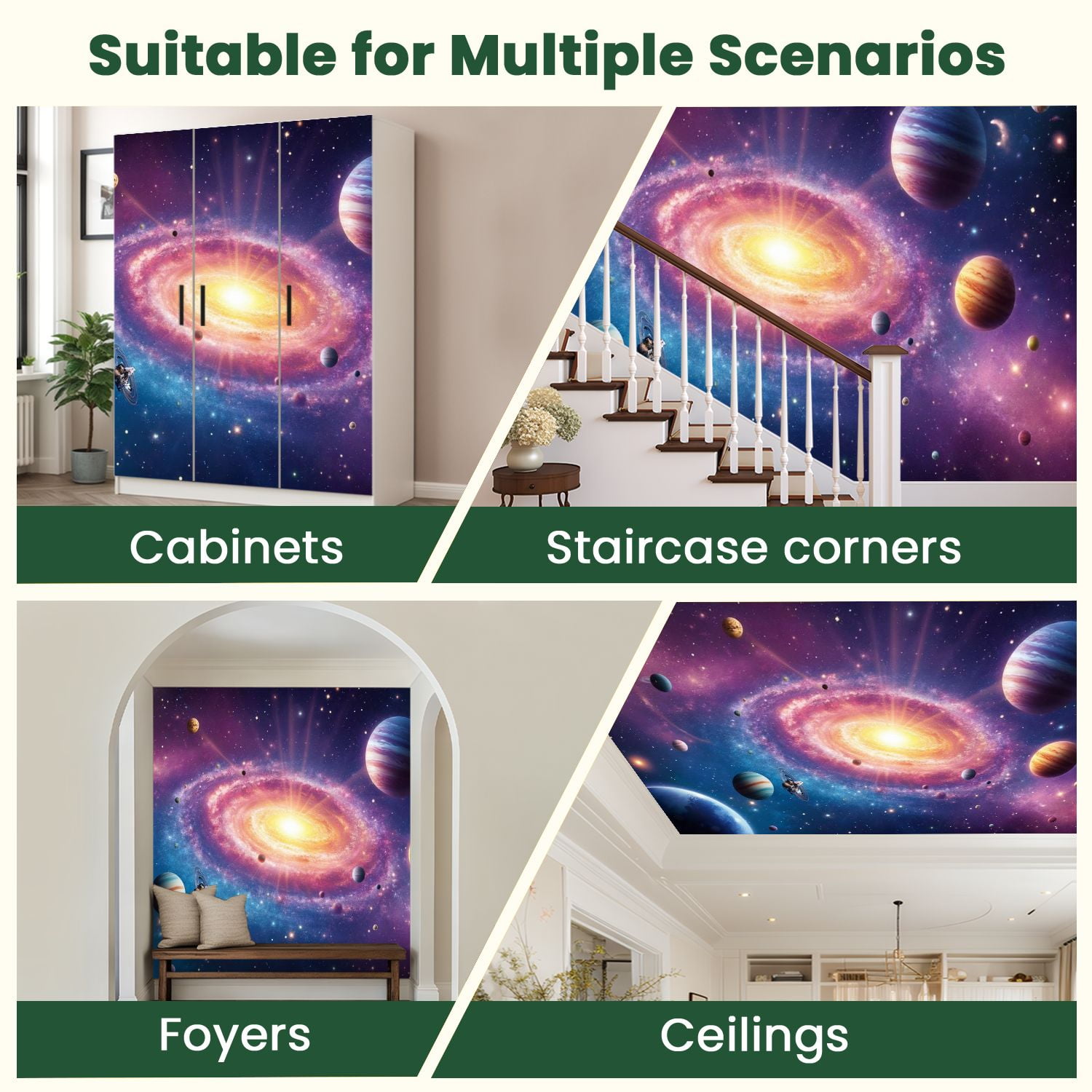 Peel and Stick Wallpaper Color Planet Galaxy Nursery Galaxy Stars Planets Nebula Spiral Modern Art Wall Mural Decor Self Adhesive and Removable 100in x 144in