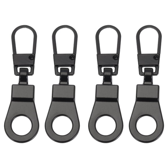 Uxcell Zipper Pull Replacement, 4 Pcs Detachable Metal Zipper Tab Repair Kit Puller with Lock Zipper Slider, Black