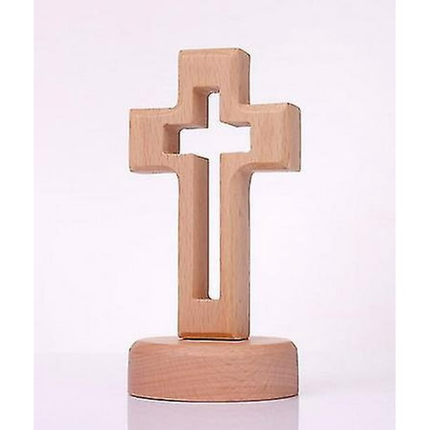 Wooden Cross Ornament Wood Tabletop Cross With Stand Religious Gift Church Supplies for Decoration