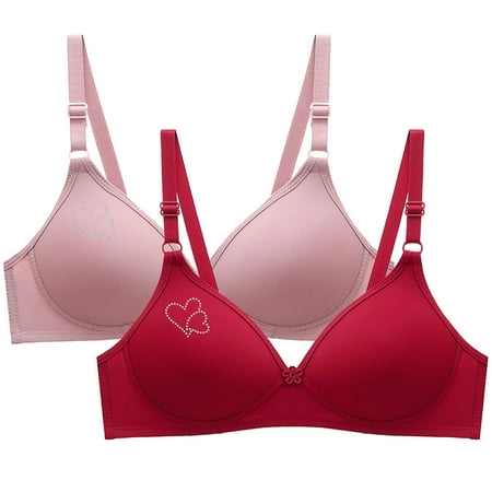 Blczomt Womens Bra No Underwire Balconette Love Print Bralettes Comfort Pink Everyday Bras 2PC