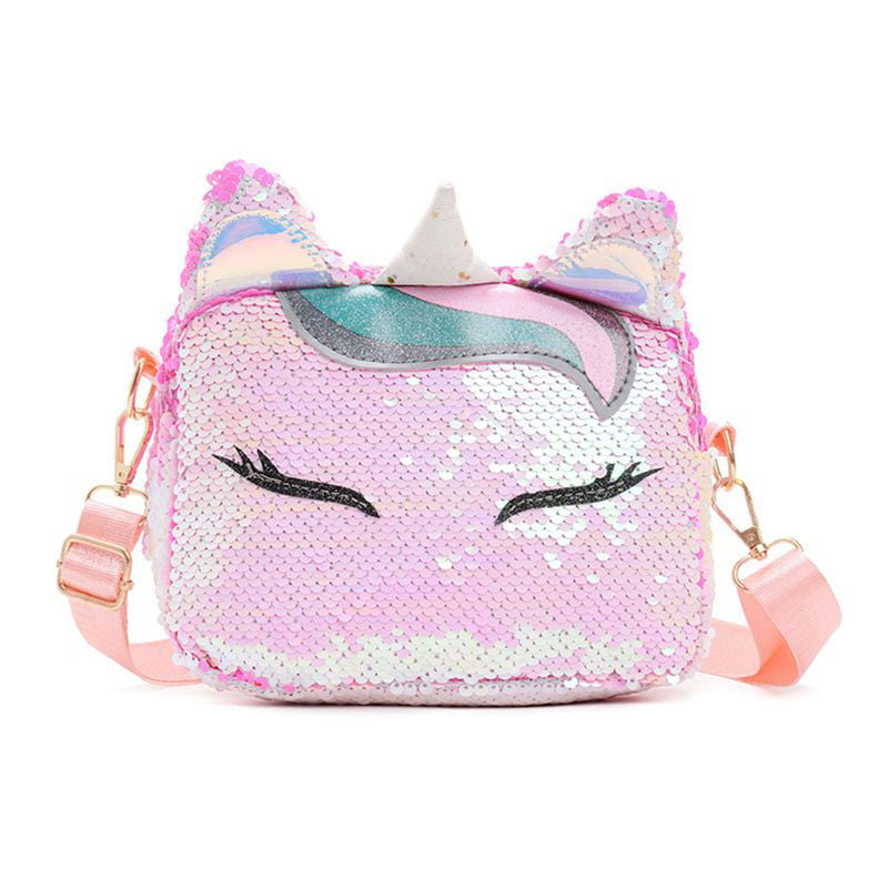 Girls Trendy Shoulder Bag Cute Glittery Crossbody Purse with Little Pompom Doll for Toddlers Kids 