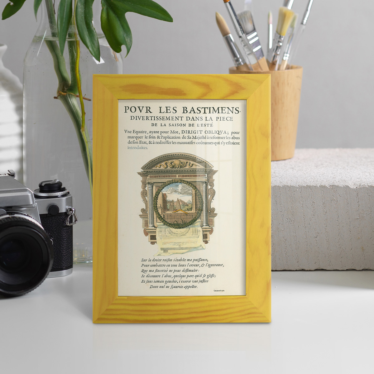 Printed Embellished Bookplate I - Framed Print w/glass - Sunflower Yellow