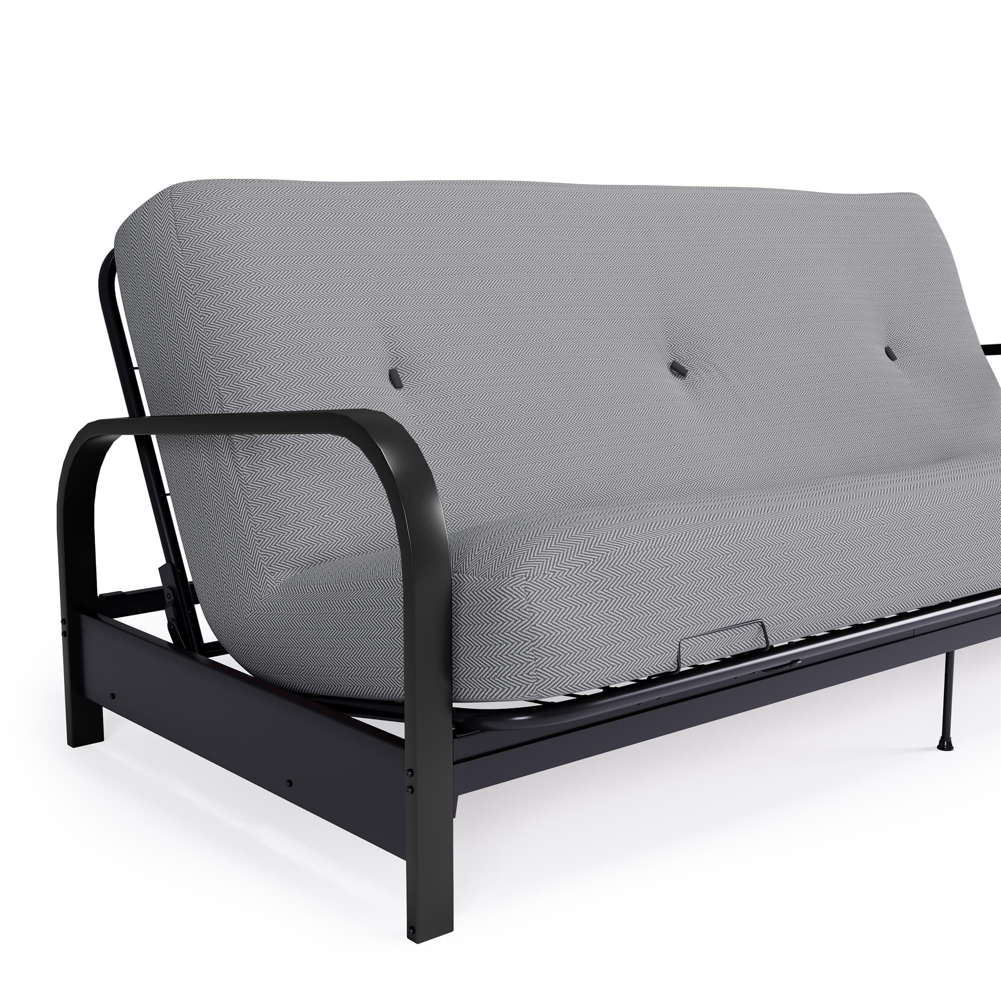 DHP Cleo Black Metal Arm Full Size Futon Frame with 6” Herringbone Mattress