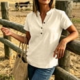 thumbnail image 5 of Women's V-Neck Button-Up Short Sleeve Blouse with Side Slit Detail, 5 of 7