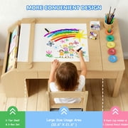 Hijob 5-in-1 Kids Art Table & Chair Set – Convertible Easel with Paper Roll Holder, Storage Drawers & Foldable Craft Desk, Toddler Activity Learning Center for Playroom, Natural Wood