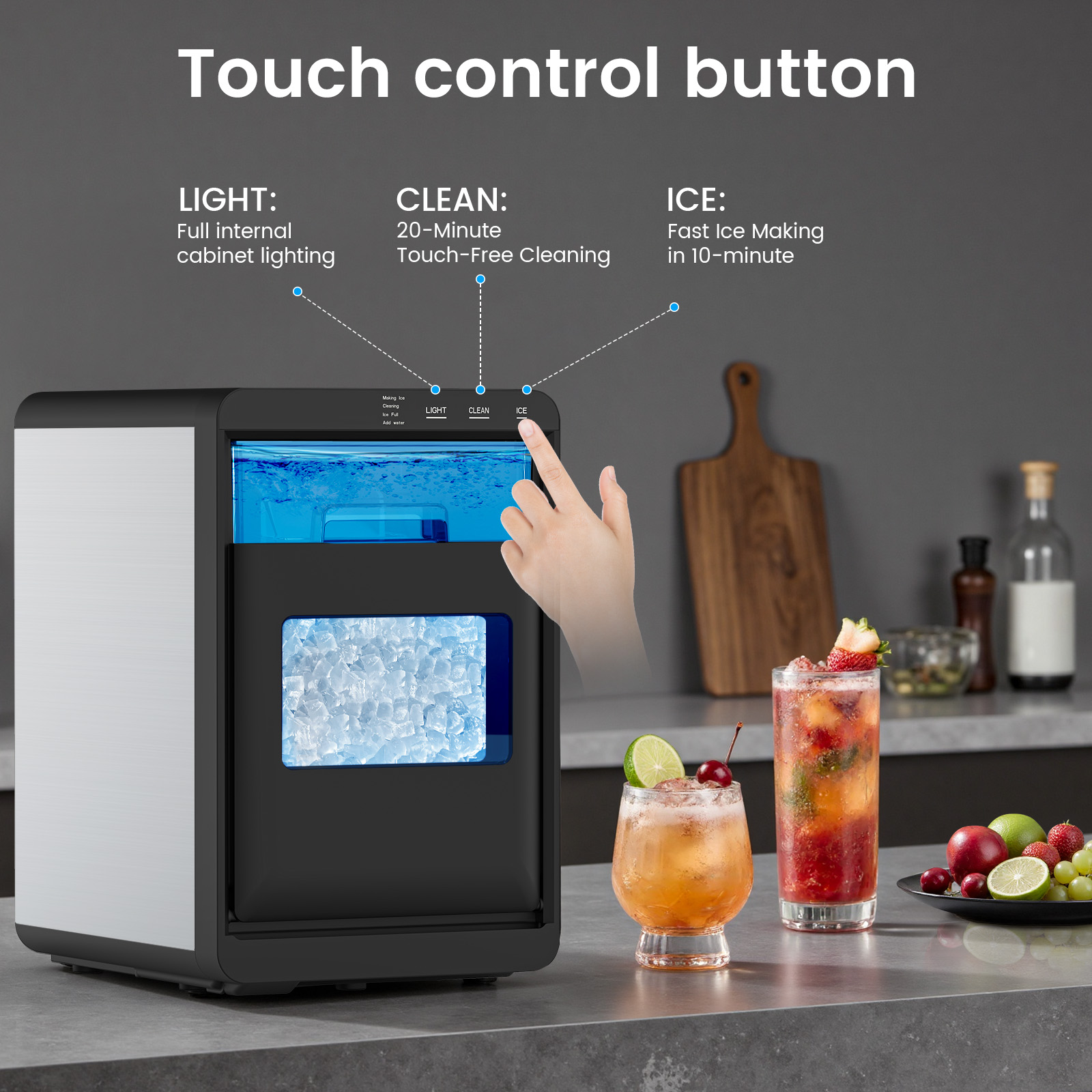 KNDKO Nugget Ice Maker Countertop, 44Lbs/24H Crushed Ice Maker, Pellet Ice Machine with Ice Scoop &Removable Basket,Sonic Countertop Ice Machine for Home/Kitchen/Office