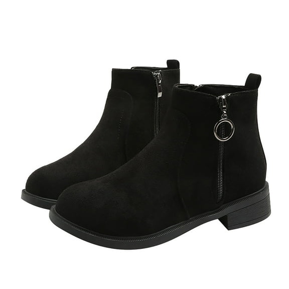 hopeusnice Women's Suede Ankle Boots Zipper Side Buckle Low Heel Booties Comfortable Block Heel Winter Warm Shoes Fashionable Footwear Black 40