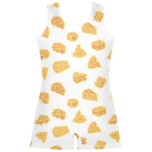 Gymnastics Leotard Sleeveless Yellow Cheese Stretchy Dance Bodysuit Breathable Athletic Ballet Yoga Outfit for Ages 3-14