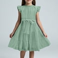 thumbnail image 2 of Fozruso Cute Casual Dresses Ruffle Sleeves Summer Dress Ruffle Neck Chiffon Dress Plain Children's Dress Elegant A Line Party Dress Kids Festive Dress With Belt 5 13 Years Sizes 6-7 Years, 2 of 5