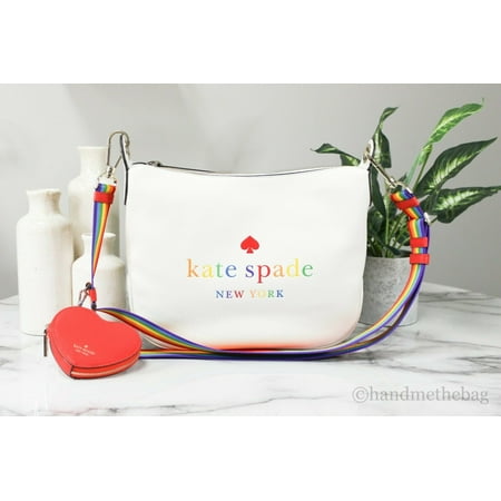 Kate Spade Rosie Pride Rainbow Medium White Dove Multi Pebbled Leather Crossbody Handbag