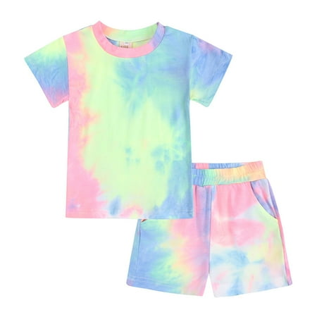 

ASEIDFNSA Baby Girl Camo Outfits Nation Clothes for Teens Kids Toddler Boy Girls Clothes Sports Casual Tie Dye Prints Short Sleeves T Shirt Elastic Waist Shorts Set Outfit