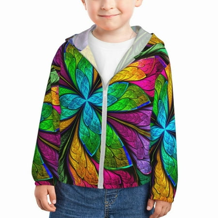 

Gaeub Multicolored Beautiful Flower Print Athletic Sun Protection Hoodie for Kids Long Sleeve Outdoor UV Shirt Running Fishing Top for Boys Girls-18 Months