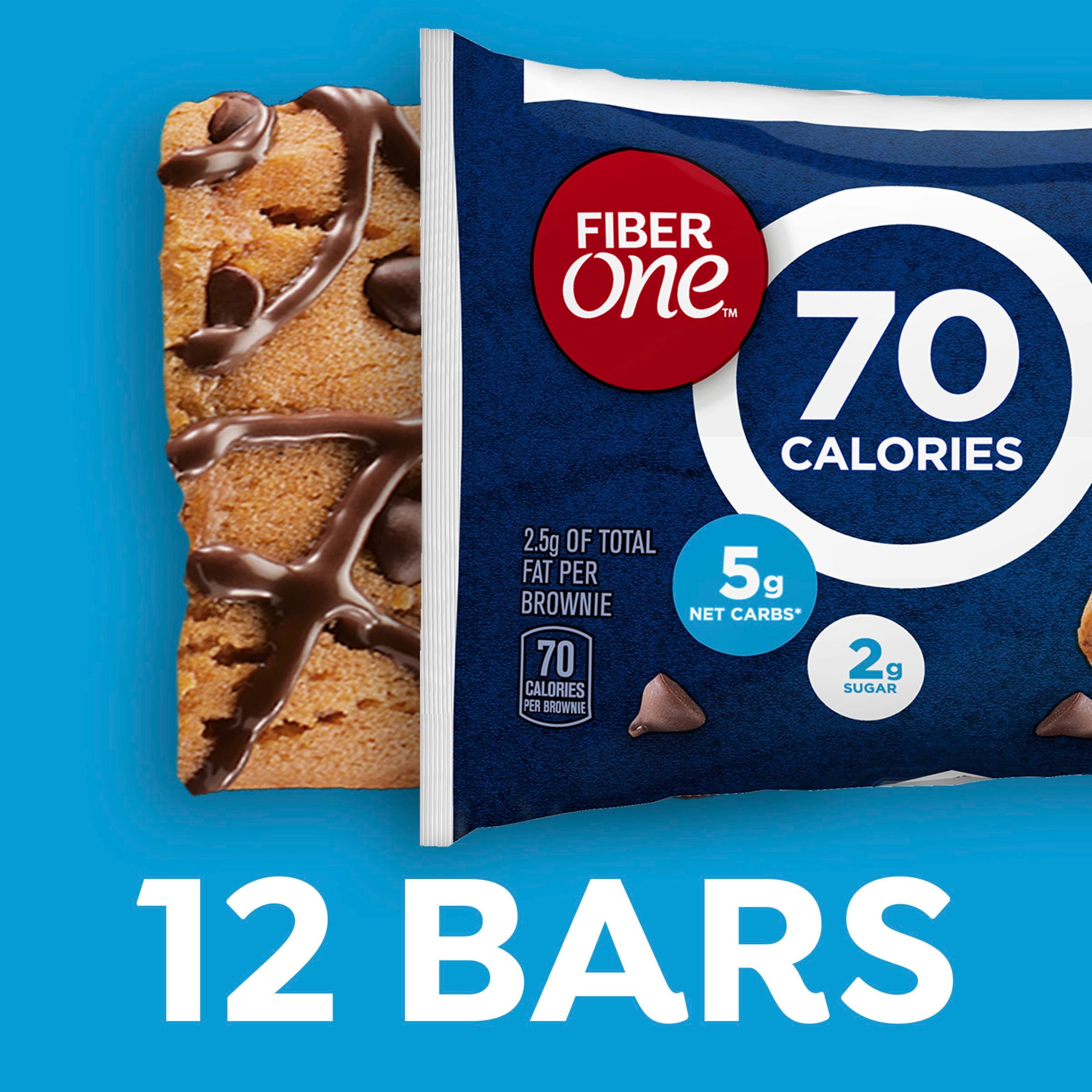 (4 pack) Fiber One 70 Calorie Brownies, Chocolate Chip Cookie, 2g Sugar, Value Pack, 12 Count, 10.6 oz