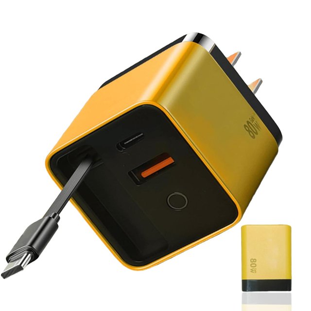 Grolomo 3 In 1 GAN Charger,Scalable 80w MAX Fast Charger Module with Type-C Cable and 2 USB Ports, R