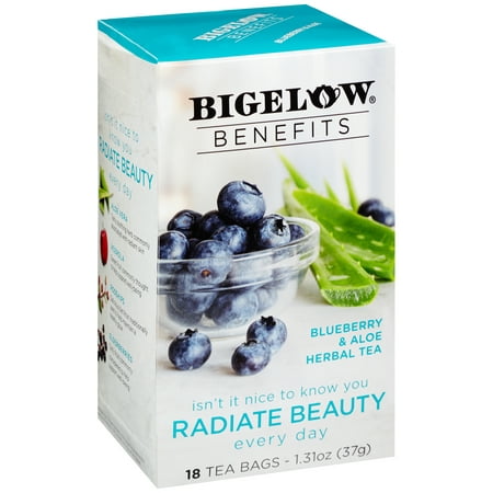 (2 Pack) Bigelow, Benefits Blueberry & Aloe Herbal, Tea Bags, 18