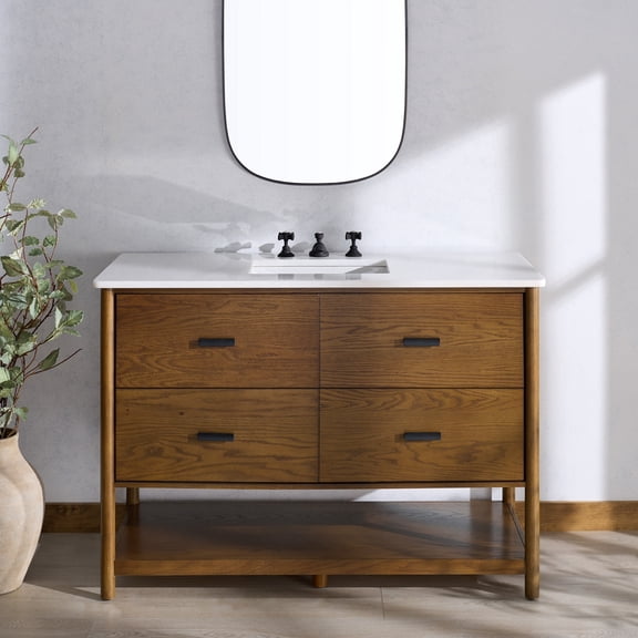 Safavieh Couture Jaylessa 48" Single Sink Bathroom Vanity, Medium Oak/White