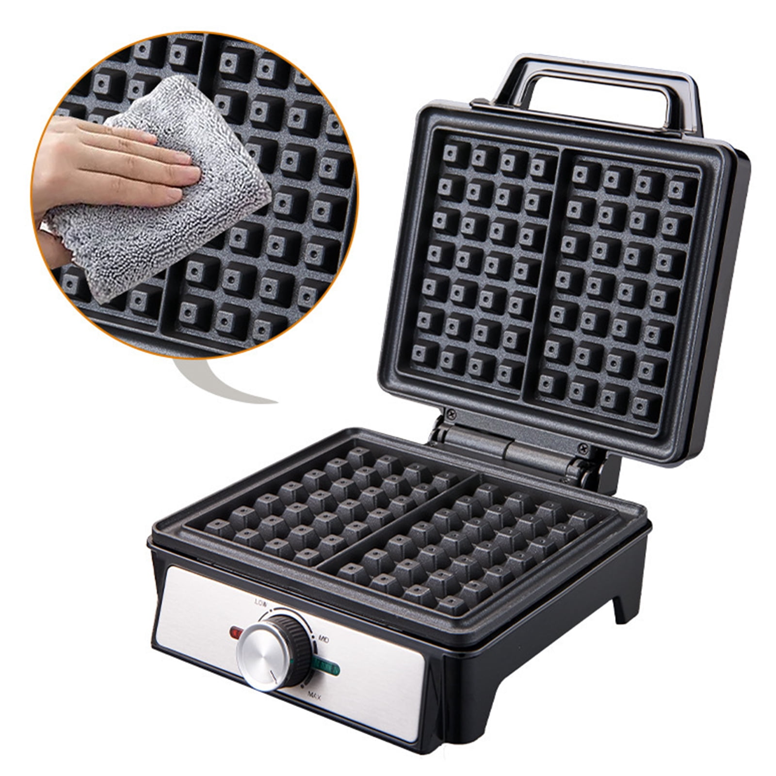 2-Slice Waffle Maker with Nonstick Surface, 1200W Waffle Iron, Time & Temperature Control, Browning Control, Perfect Waffle Maker for Kids and Families, Stainless Steel