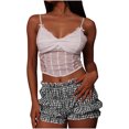 thumbnail image 1 of Lenpel Women's Plaid Mini Shorts Cotton Linen Low Rise Ruffle Layered Boxer Lounge Shorts Casual Summer Shorts, 1 of 4