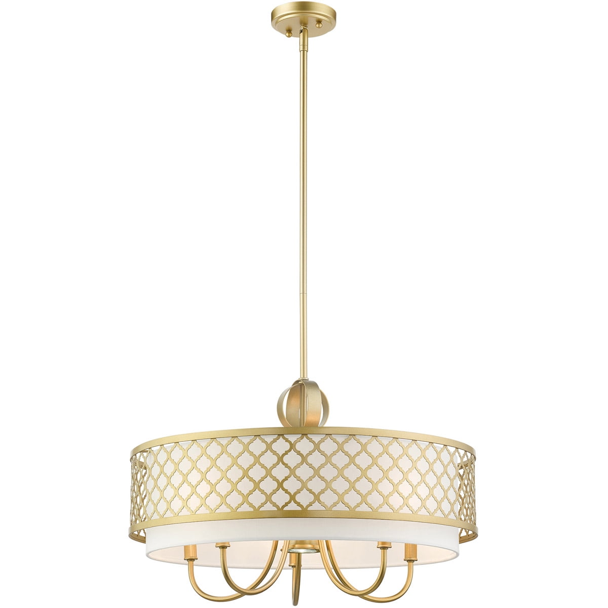6 Light SG Pendant Chandelier with Hand Crafted Off-White Fabric Shade
