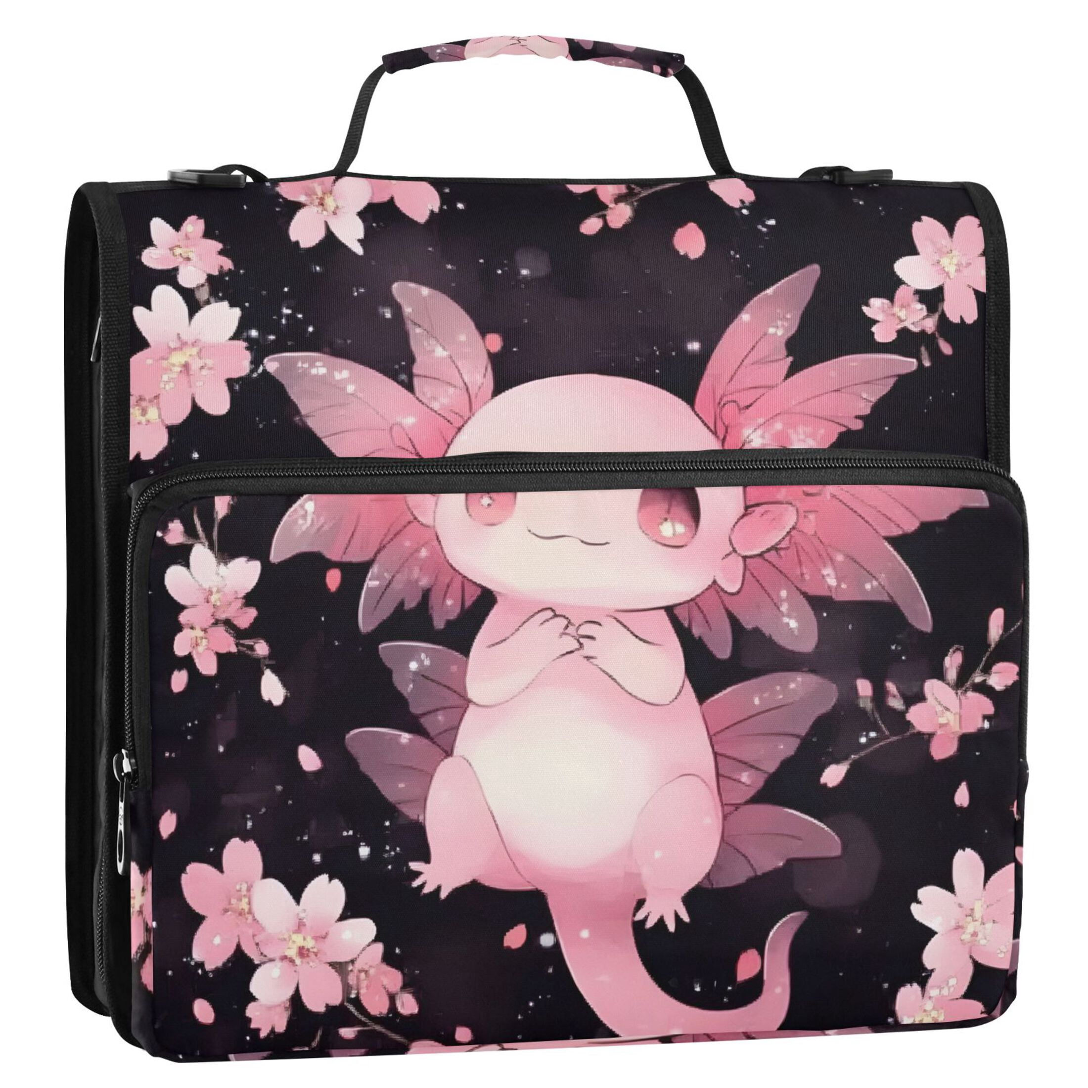 ALAZA Zipper Binder Bag Cute Axolotl Cherry Blossom 3 Ring File Folder Binder Organizer Bag