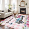 thumbnail image 3 of Spring Area Rugs Collection 6'x9', Truck Botanical Rose Leaves Butterfly Pink Lattice Non Slip Indoor Rectangle Throw Runner Rug Floor Mat Carpet for Living Room Dining Table Bedroom Nursery, 3 of 9